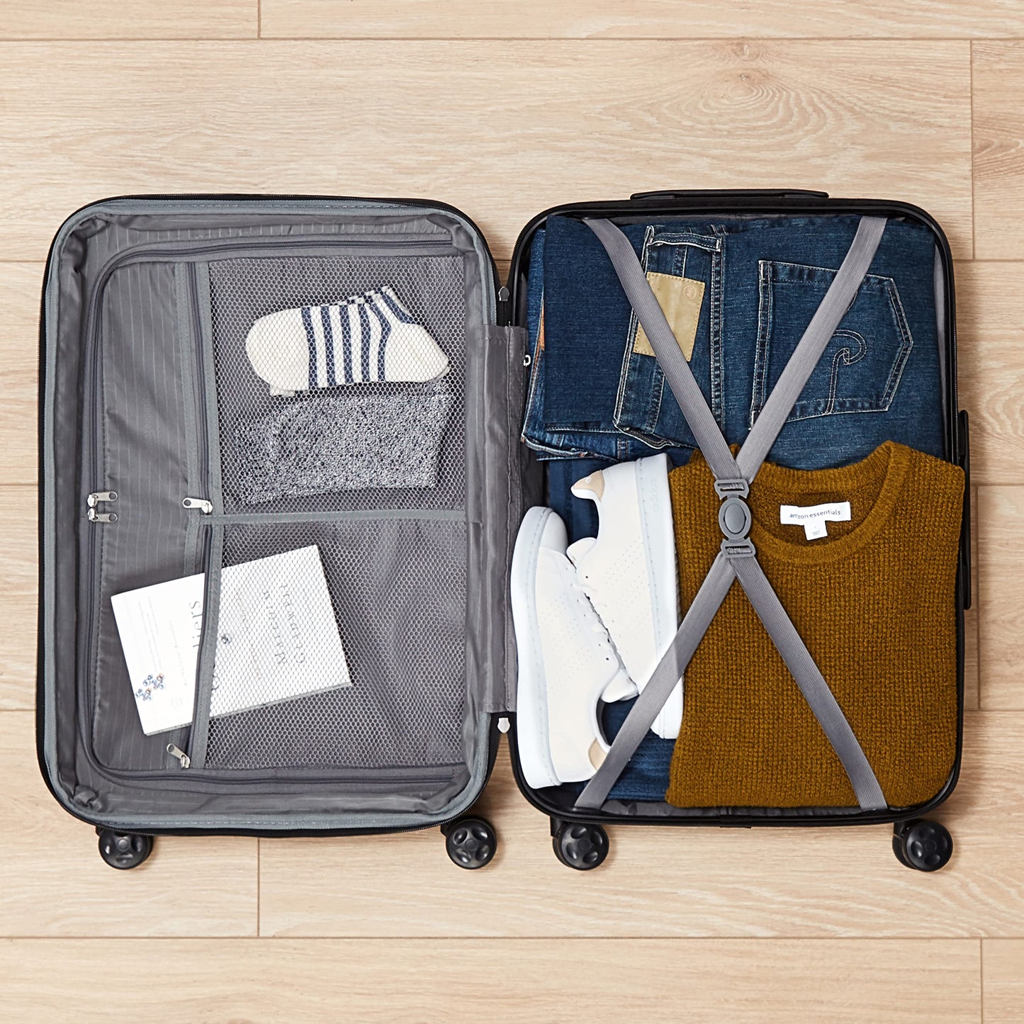 👉 Hartschalen Handgepäckkoffer 55 cm – Leichter Trolley mit 360° Rollen & stabilem Gehäuse, Schwarz