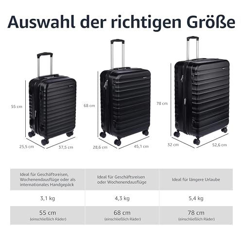 👉 Hartschalen Handgepäckkoffer 55 cm – Leichter Trolley mit 360° Rollen & stabilem Gehäuse, Schwarz