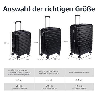 👉 Hartschalen Handgepäckkoffer 55 cm – Leichter Trolley mit 360° Rollen & stabilem Gehäuse, Schwarz