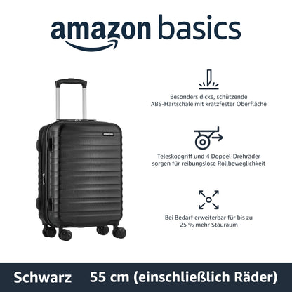 👉 Hartschalen Handgepäckkoffer 55 cm – Leichter Trolley mit 360° Rollen & stabilem Gehäuse, Schwarz